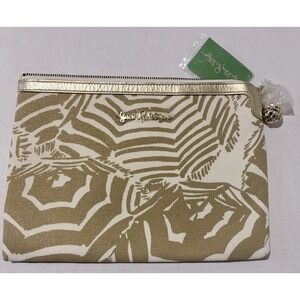 Lily Pulitzer Gold Metallic Oh Cabana Boy Southside Clutch NWT Tiny Spot 11x9In
